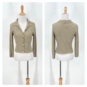 MARIKA CONTOMPASIS Vintage Crop Button Front Cardigan Sweater Womens Small Gold